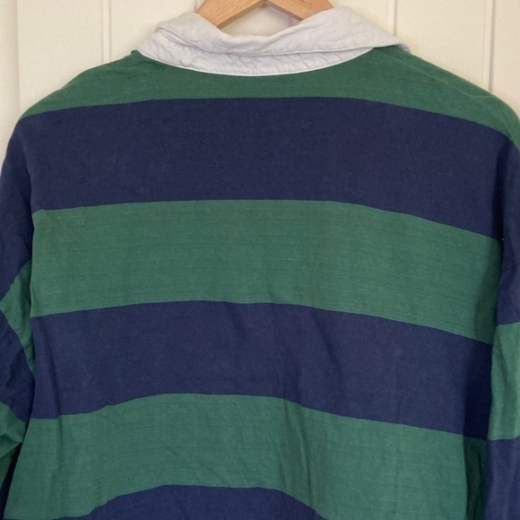 Faded Rose Womens Cropped Rugby Shirt Navy Green Stripes Size XL Collar Long Slv - Picture 10 of 10